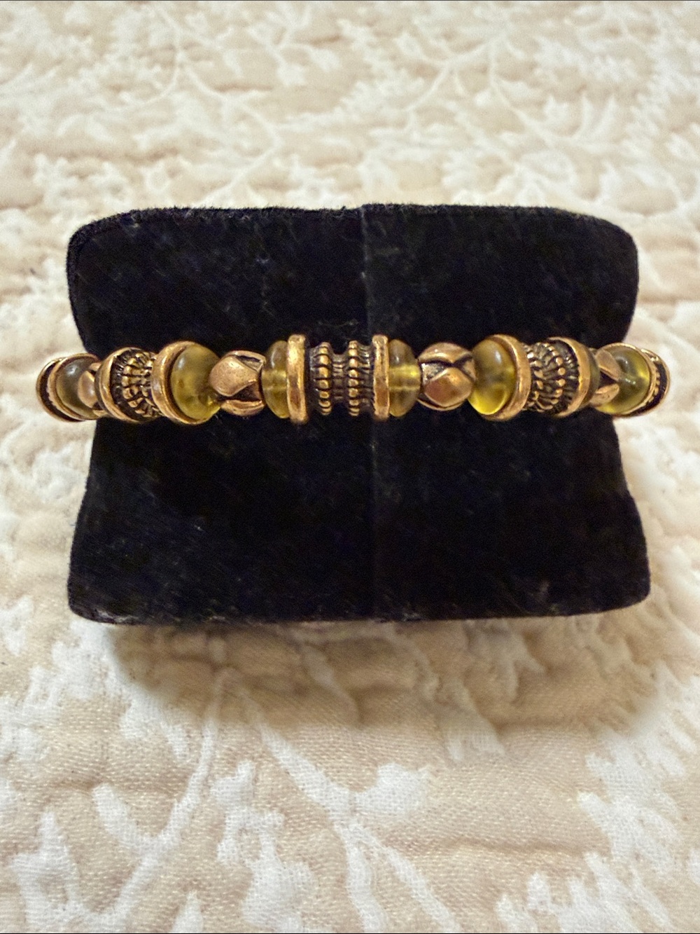 Alex and Ani Gold-Tone Bracelet with Olive-Green Beads